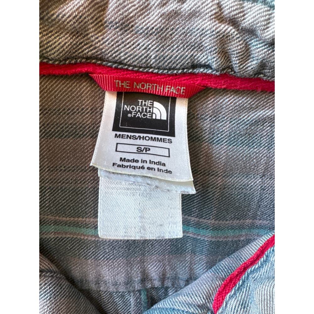 The North Face Small Faded Teal Blue Gray Tartan Plaid Flannel Button Down Shirt - Picture 2 of 8